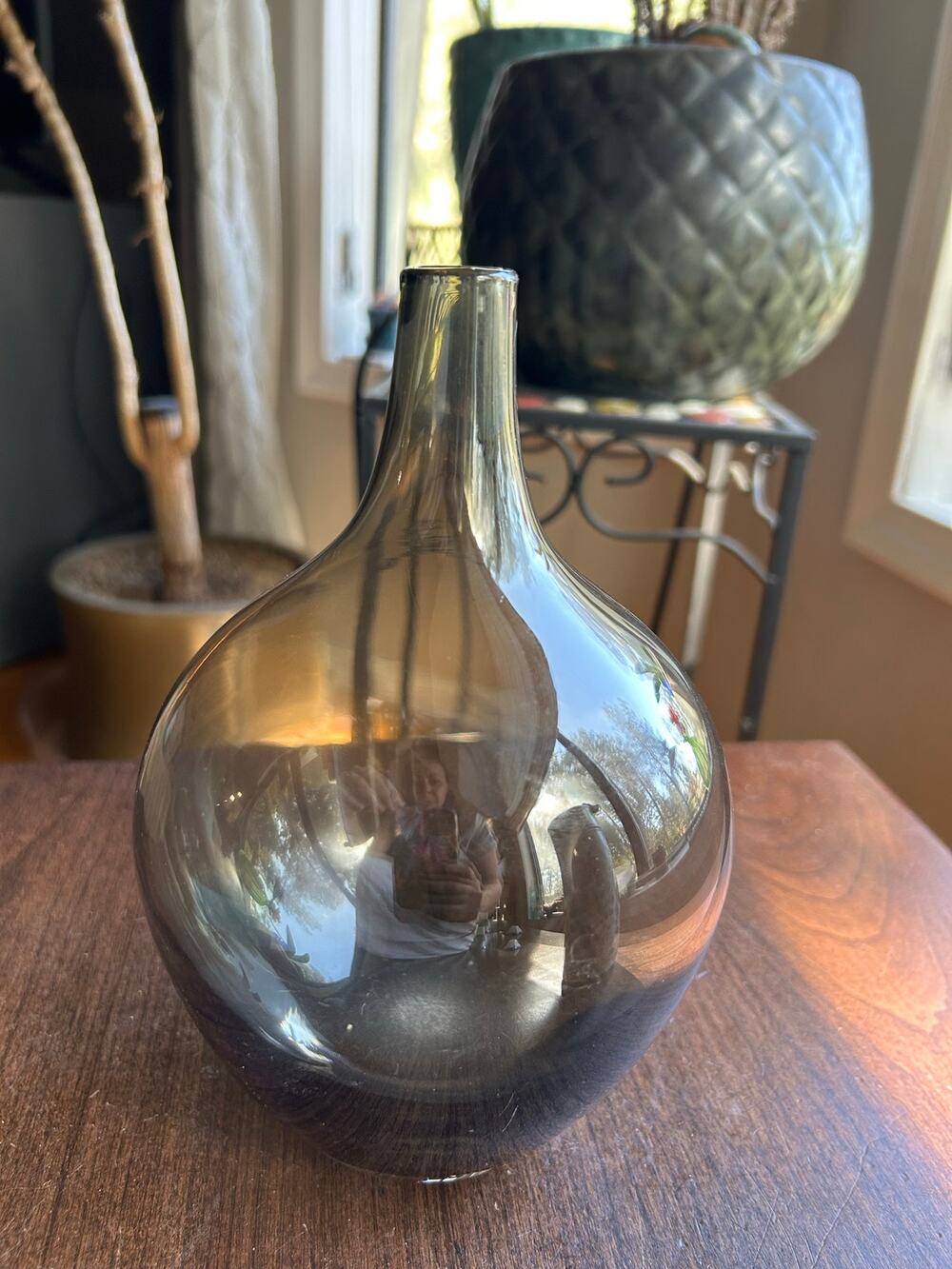 Vintage 8" Scandinavian Design hand blown Art Glass Bottle Vase Smokey gray